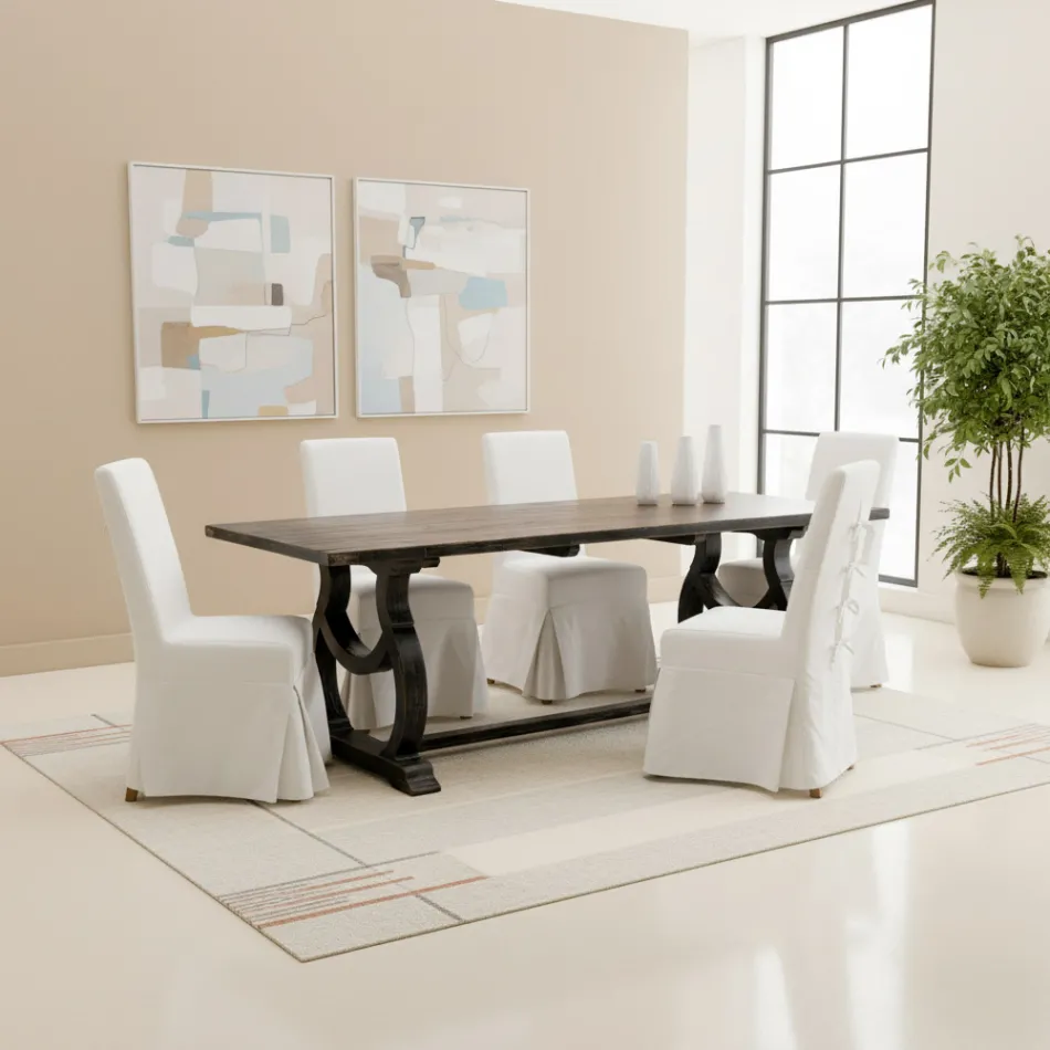 Grenenhouten tafel van 200x100 cm met antiek afgewerkte voet - Aieta Viadurini