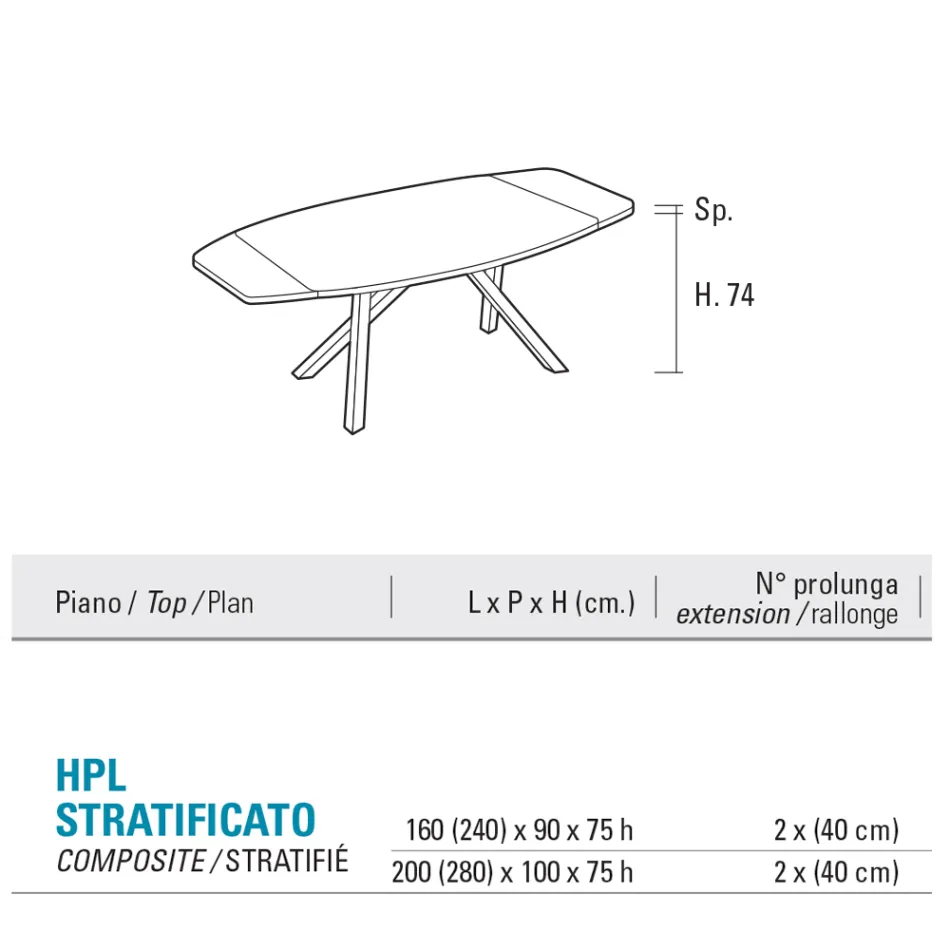 Uitschuifbare vattafel tot 240 of 280 cm in gelaagd HPL - Dialogo Viadurini