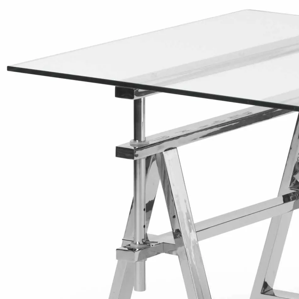 stalen / glazen hoogte verstelbare tafel (L190xH72 / 74 / 78xP90cm) Cristal Viadurini