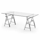 stalen / glazen hoogte verstelbare tafel (L190xH72 / 74 / 78xP90cm) Cristal Viadurini