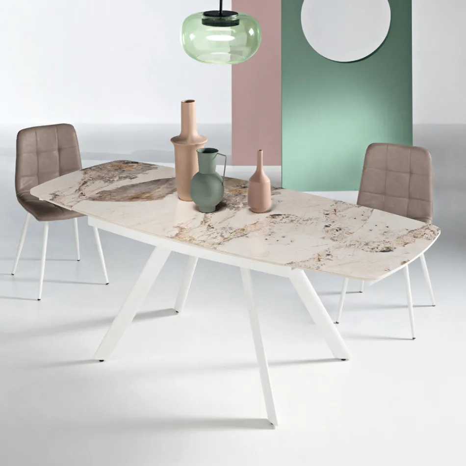 Uitschuifbare tafel 140/210x90 cm van gesinterd steen met marmerlook - Atrium Viadurini