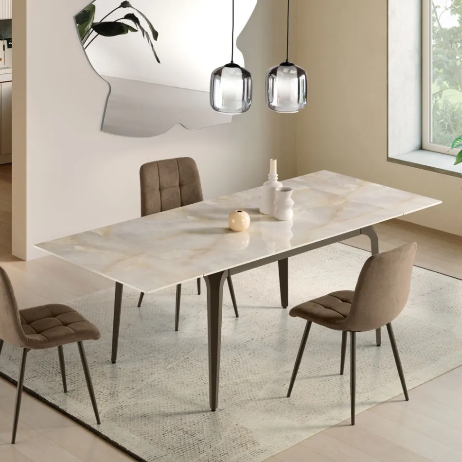 Uitschuifbare tafel 160/240x90 cm van gesinterd steen met marmerlook - Samus Viadurini
