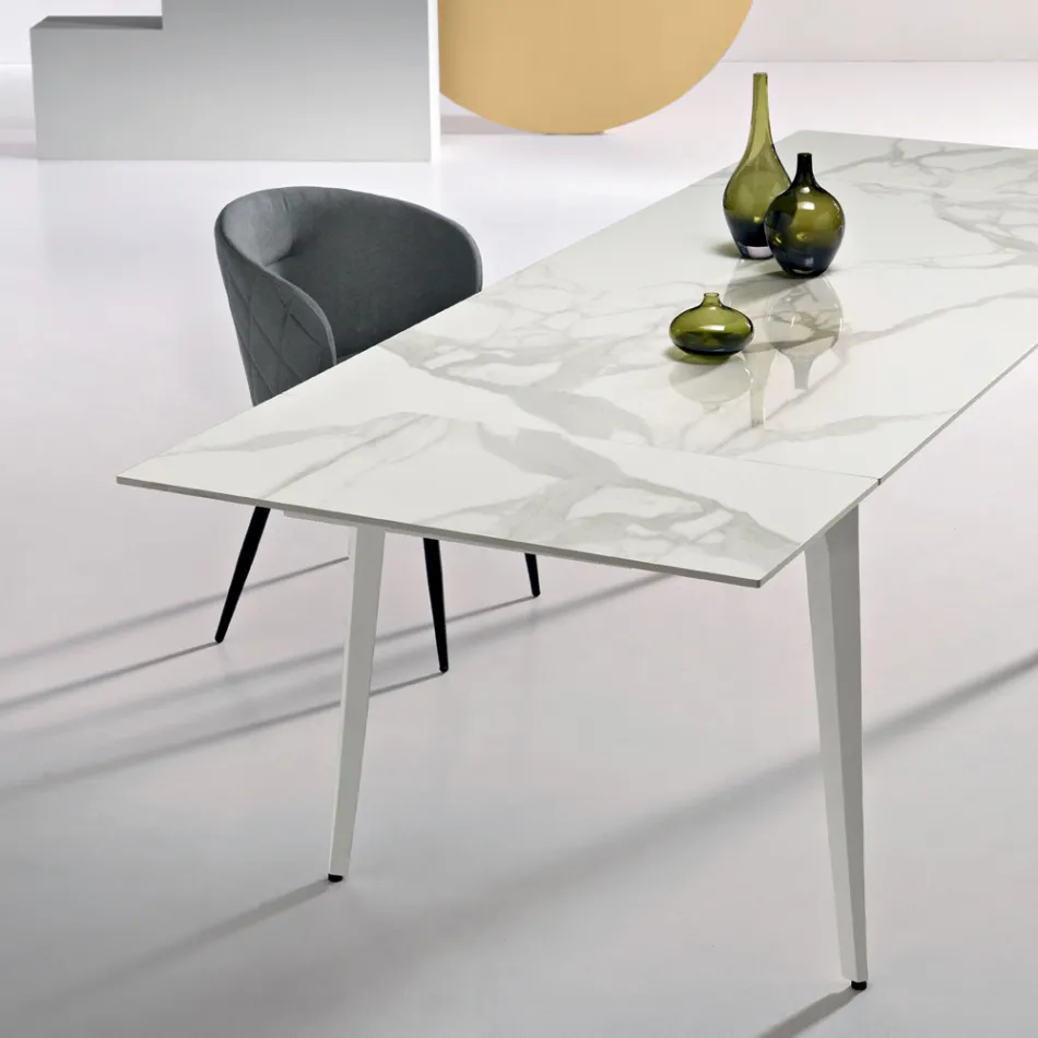 Uitschuifbare tafel 160/240x90 cm van gesinterd steen met marmerlook - Samus Viadurini