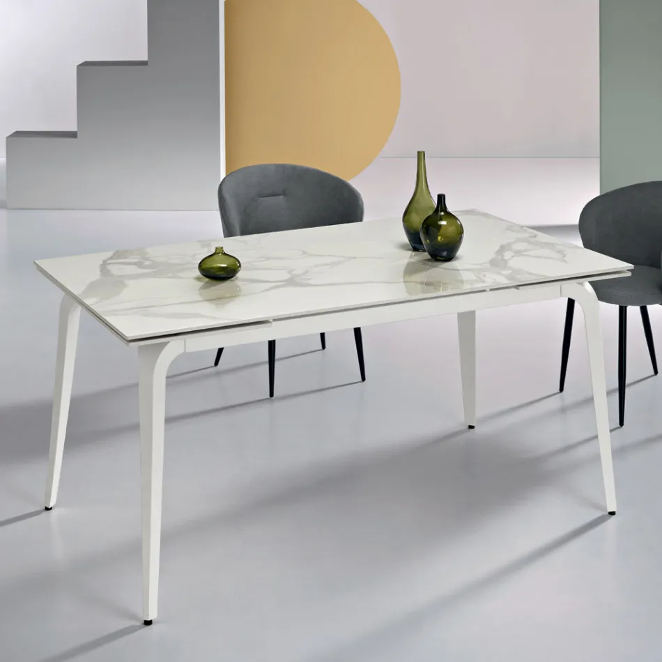 Uitschuifbare tafel 160/240x90 cm van gesinterd steen met marmerlook - Samus Viadurini