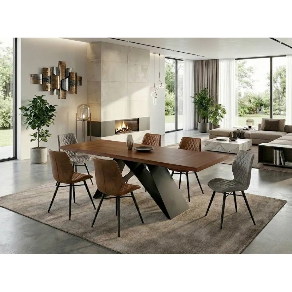 Uitschuifbare tafel 160/240x90 cm, gemaakt van walnoot en ijzer - Nodo Viadurini