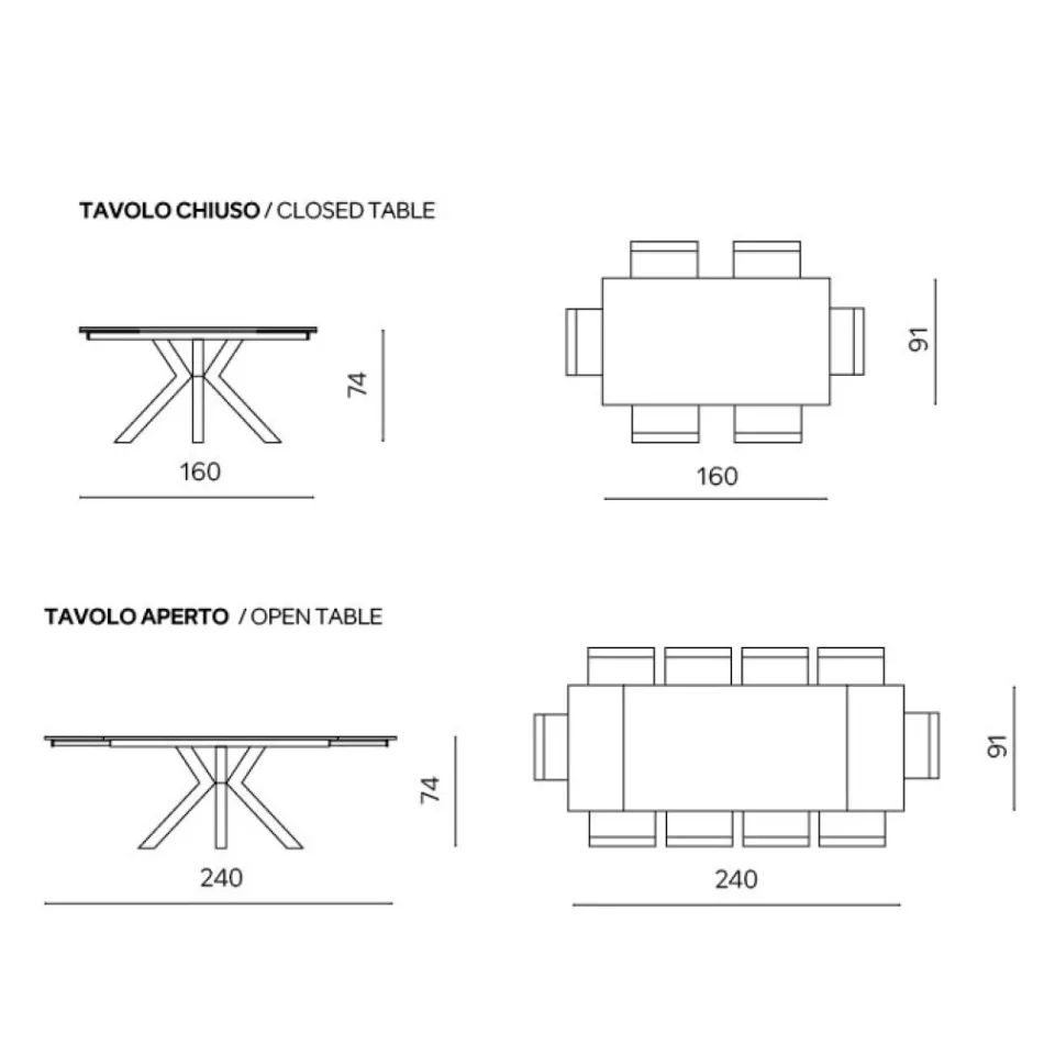 Uitschuifbare tafel 160/240x91 cm van gesinterd steen met marmerlook - Palazzo Viadurini