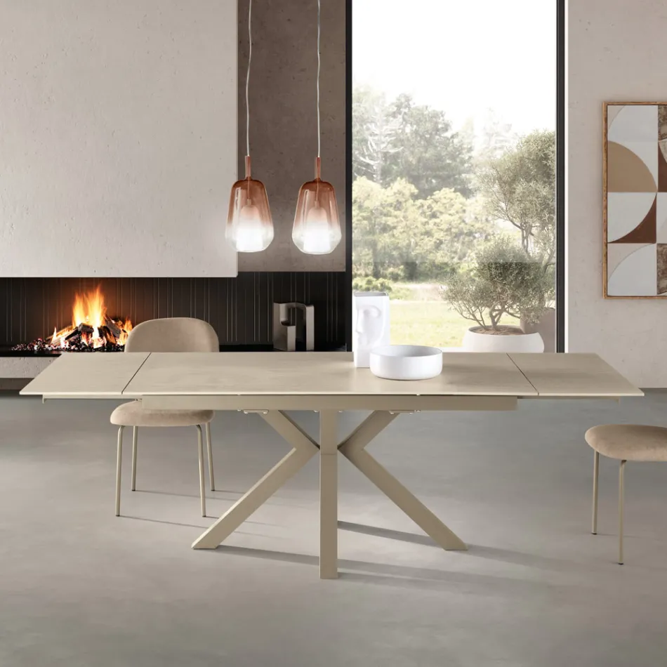 Uitschuifbare tafel 160/240x91 cm van gesinterd steen met marmerlook - Palazzo Viadurini