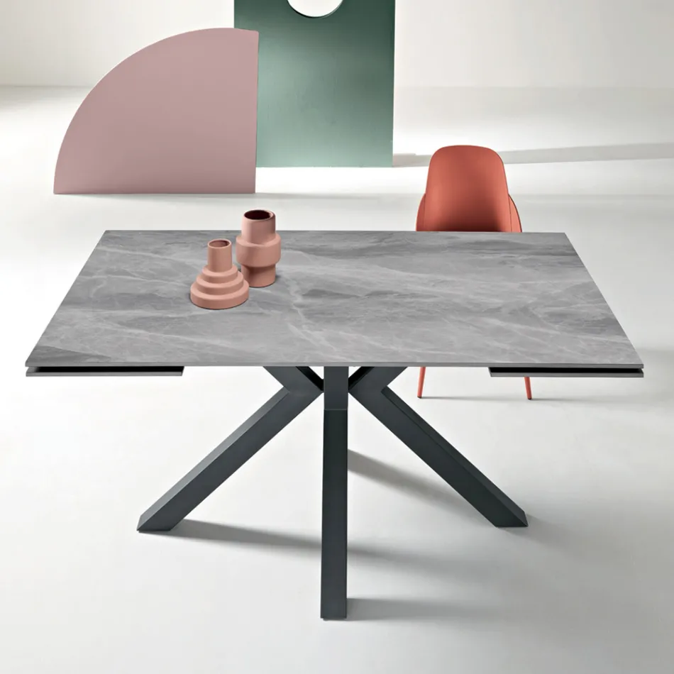 Uitschuifbare tafel 160/240x91 cm van gesinterd steen met marmerlook - Palazzo Viadurini