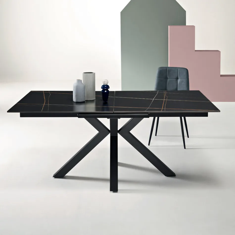 Uitschuifbare tafel 180/240x100 cm van gesinterd steen met marmerlook - Loggia Viadurini