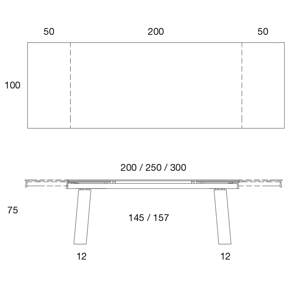 Uitschuifbare tafel 3 m glanzend keramisch blad met metalen poten - Papusca Viadurini