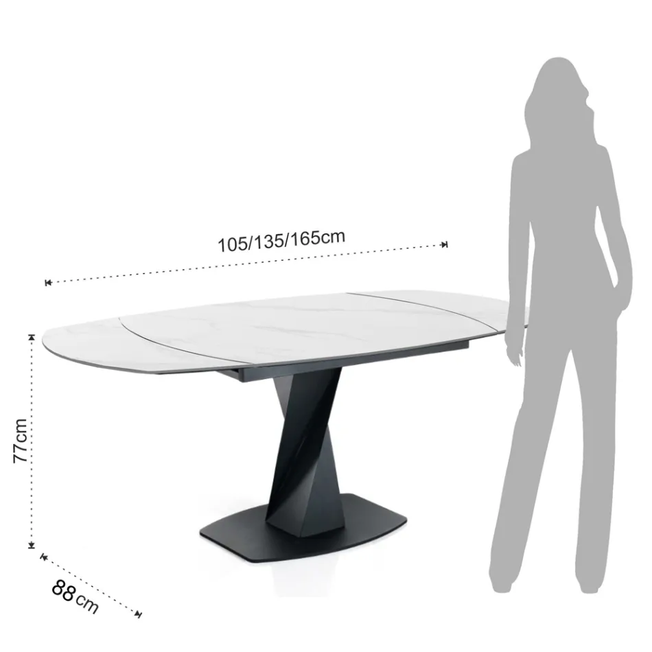Uitschuifbare tafel tot 165 cm in metaal en keramiek - Boccanera Viadurini