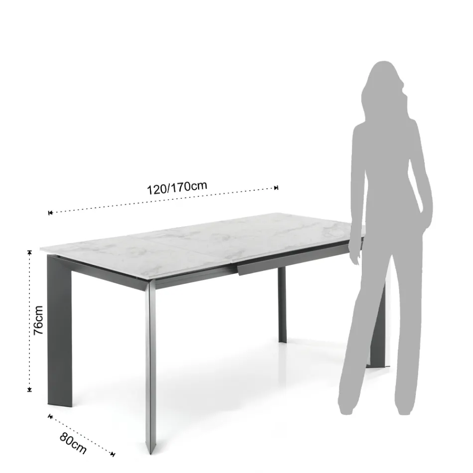 Uitschuifbare tafel tot 170 cm in staal en keramiek - Sphinx Viadurini