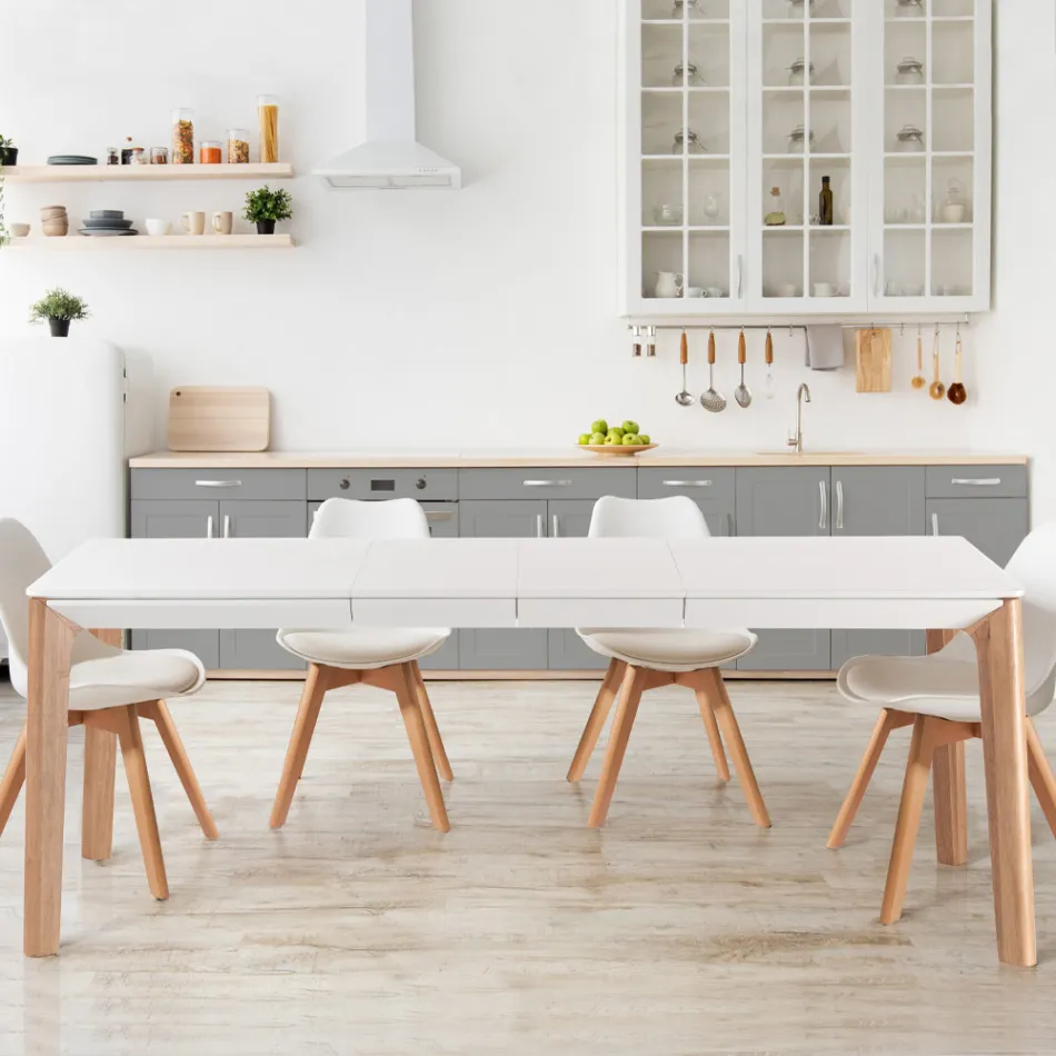 Uitschuifbare tafel tot 180 cm met massief eiken en rutheniumkleurige houten poten Viadurini