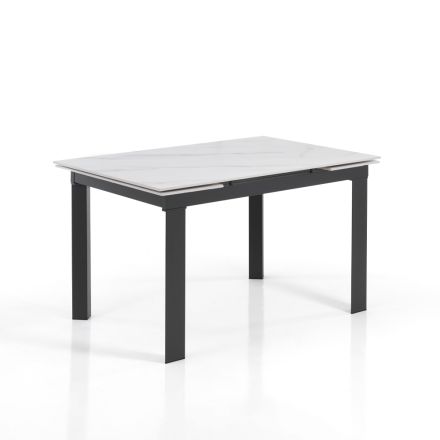 Uitschuifbare tafel tot 180 cm in wit marmeren afwerking - Brotola Viadurini