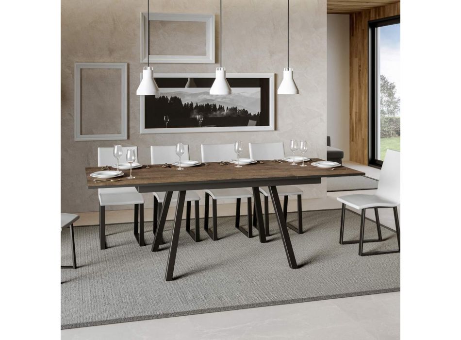 Uitschuifbare tafel tot 180 of 220 cm in hout en ijzer Made in Italy - Sterren Viadurini