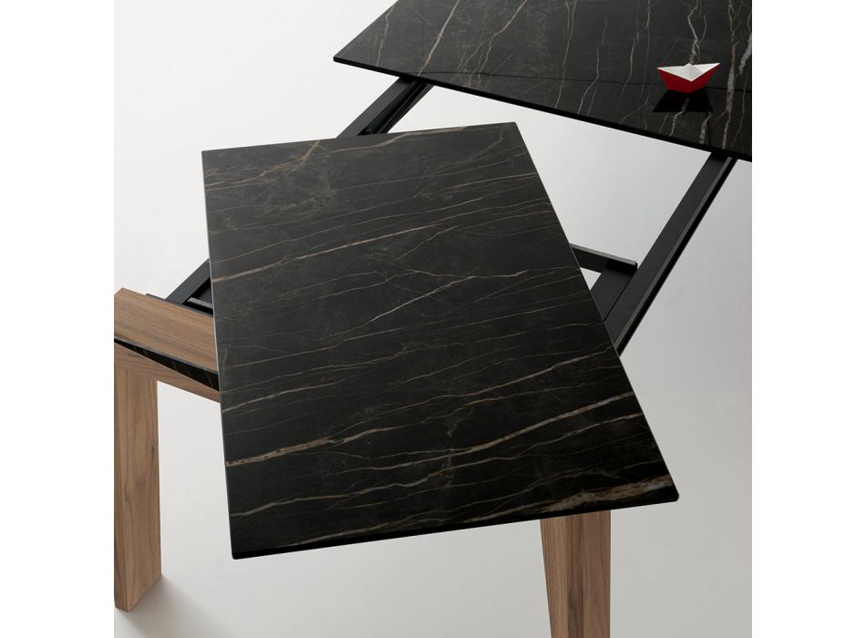 Uitschuifbare tafel tot 2,4 m in massief hout en keramiek blad - Antares Viadurini