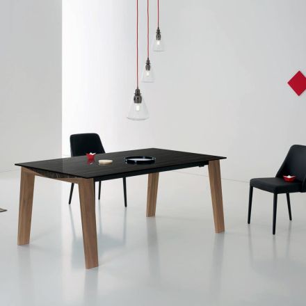 Uitschuifbare tafel tot 2,4 m in massief hout en keramiek blad - Antares Viadurini