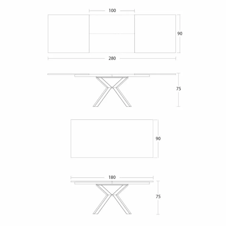 Uitschuifbare eettafel tot 2,8 m in keramiek en metalen poten - Paoluccio Viadurini