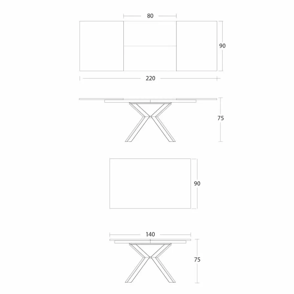 Uitschuifbare eettafel tot 2,8 m in keramiek en metalen poten - Paoluccio Viadurini