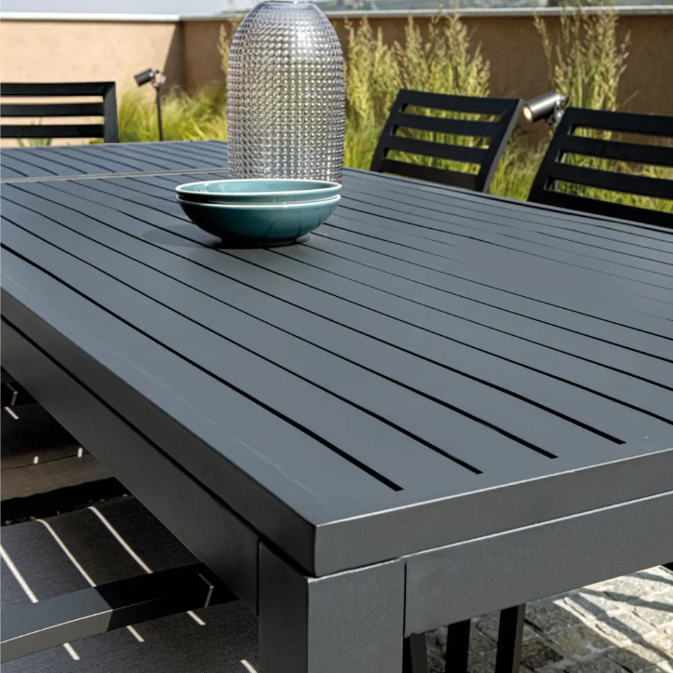 Uitschuifbare tafel 220 cm in antraciet aluminium voor de tuin - Schaar Viadurini