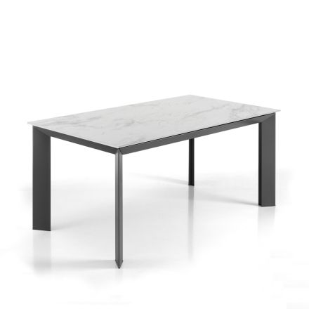 Uitschuifbare tafel tot 220 cm in keramiek met marmeren afwerking - Berice Viadurini