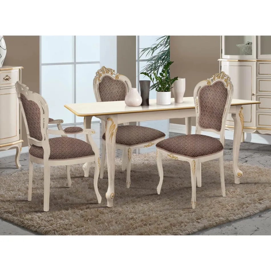 Uitschuifbare tafel tot 220 cm in wit en goud hout Made in Italy - Luxe Viadurini