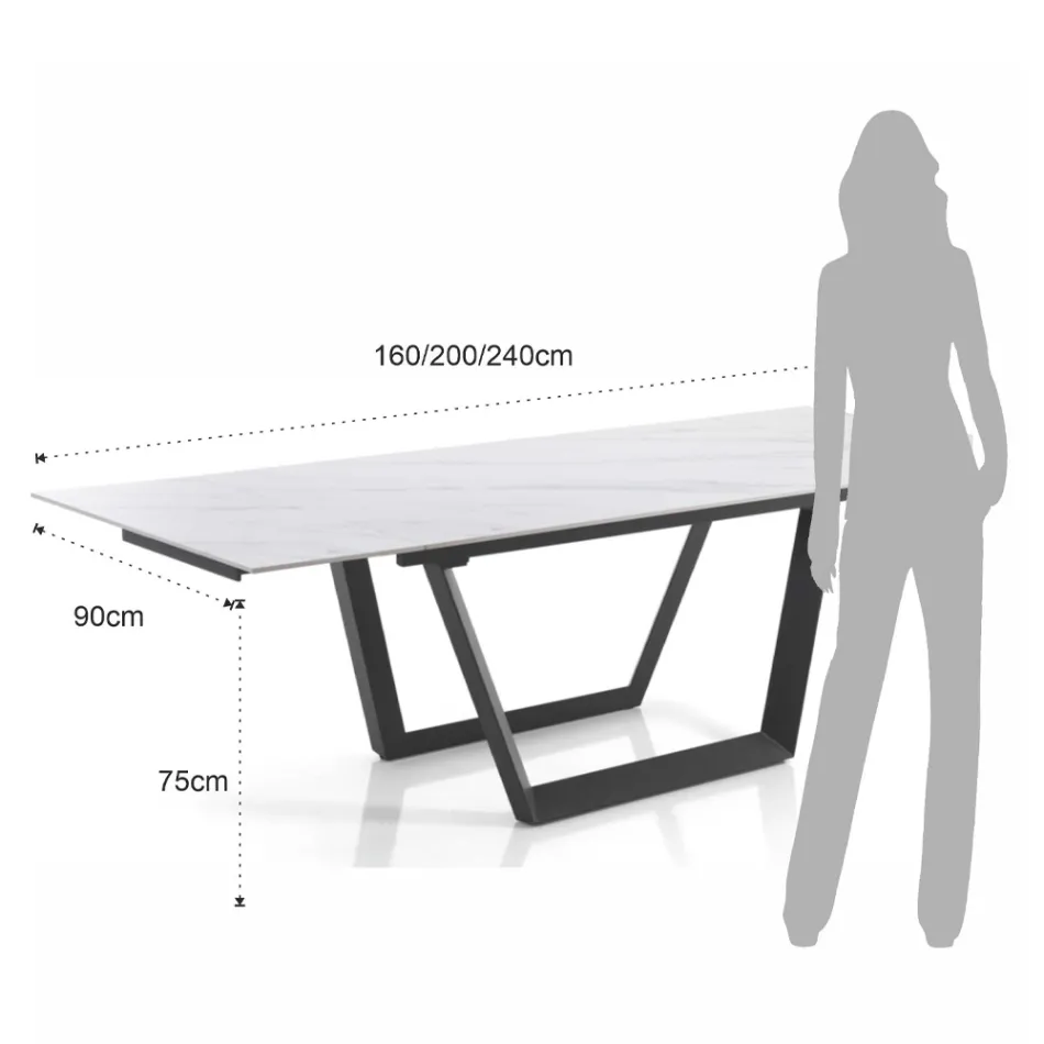 Uitschuifbare tafel tot 240 cm in grijs staal - Bonito Viadurini