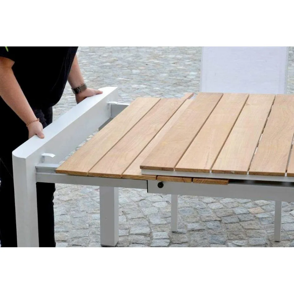 Uitschuifbare tafel 240 cm in wit aluminium en teakblad - Diary Viadurini