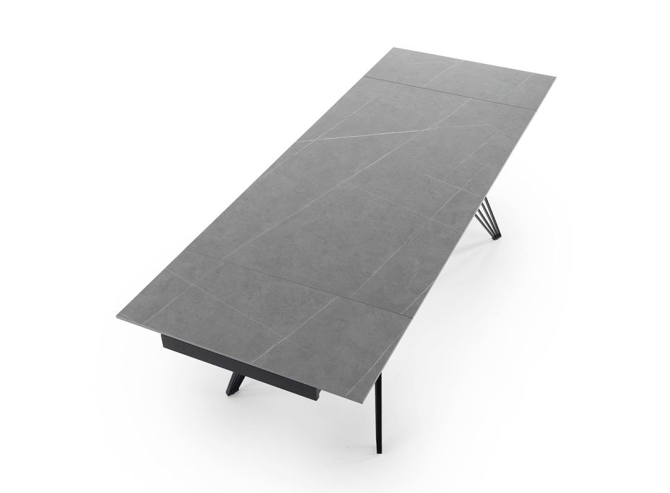 Uitschuifbare tafel tot 240 cm in keramiek en zwart metaal - Leila Viadurini