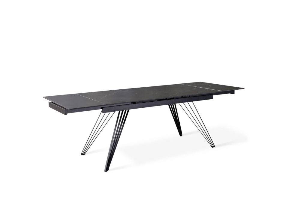 Uitschuifbare tafel tot 240 cm in keramiek en zwart metaal - Leila Viadurini