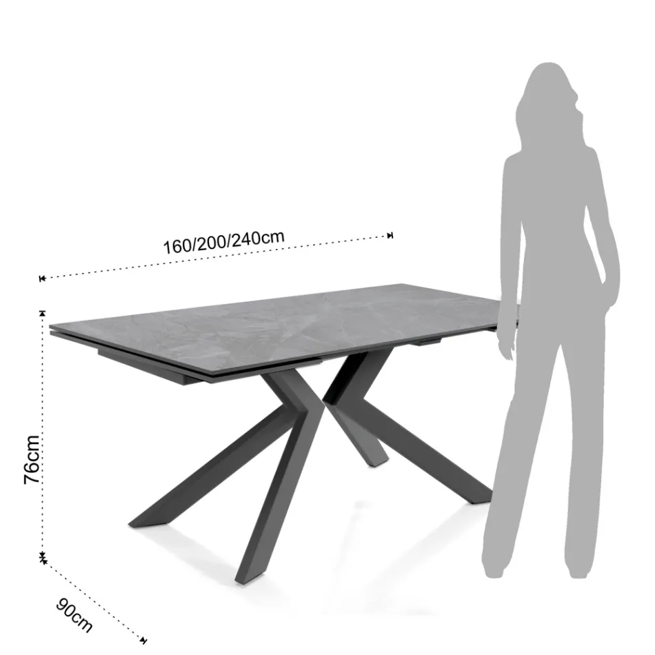 Uitschuifbare tafel tot 240 cm in keramiek met marmeren afwerking - chloor Viadurini
