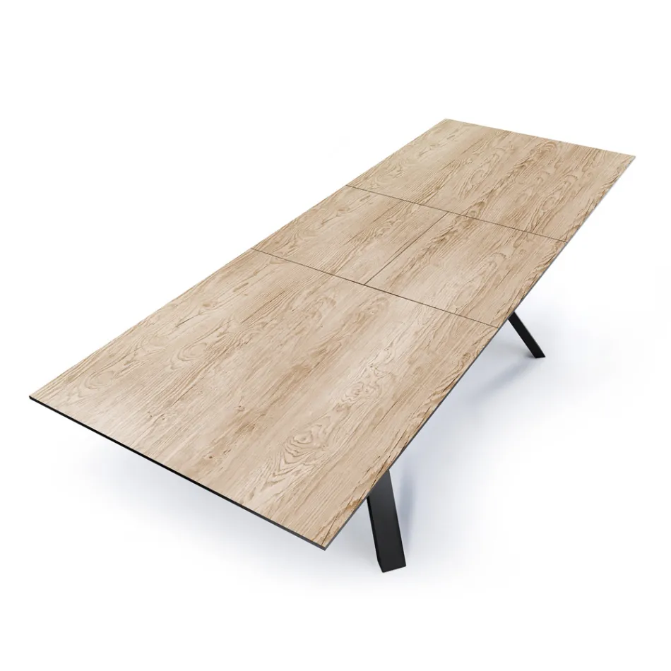 Uitschuifbare tafel tot 240 cm in zwart metaal en MDF - Donzella Viadurini