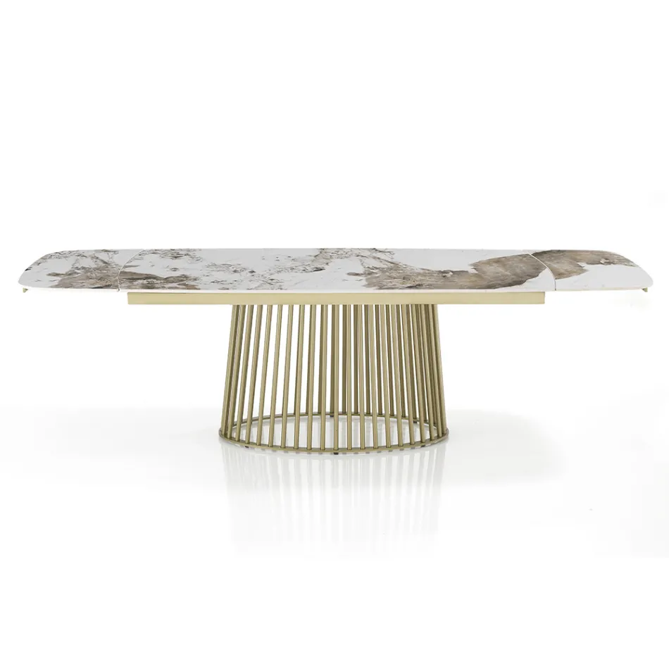 Uitschuifbare tafel tot 260 cm in keramiek, marmer en metalen afwerking - Veneto Viadurini