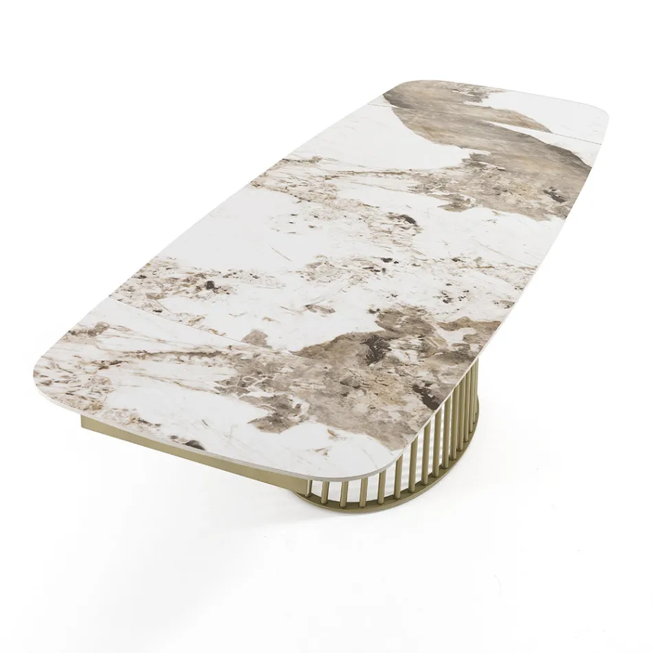 Uitschuifbare tafel tot 260 cm in keramiek, marmer en metalen afwerking - Veneto Viadurini