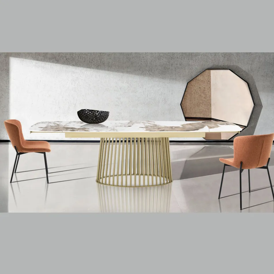 Uitschuifbare tafel tot 260 cm in keramiek, marmer en metalen afwerking - Veneto Viadurini