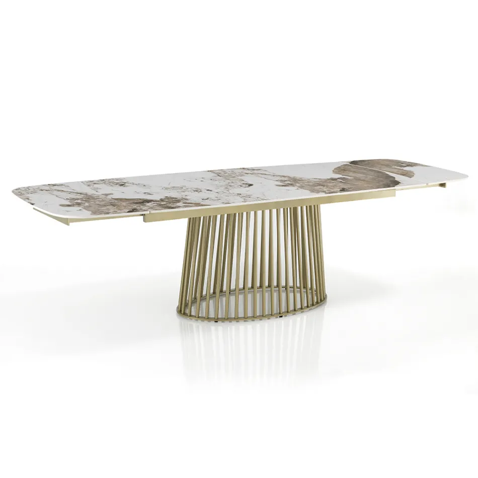 Uitschuifbare tafel tot 260 cm in keramiek, marmer en metalen afwerking - Veneto Viadurini