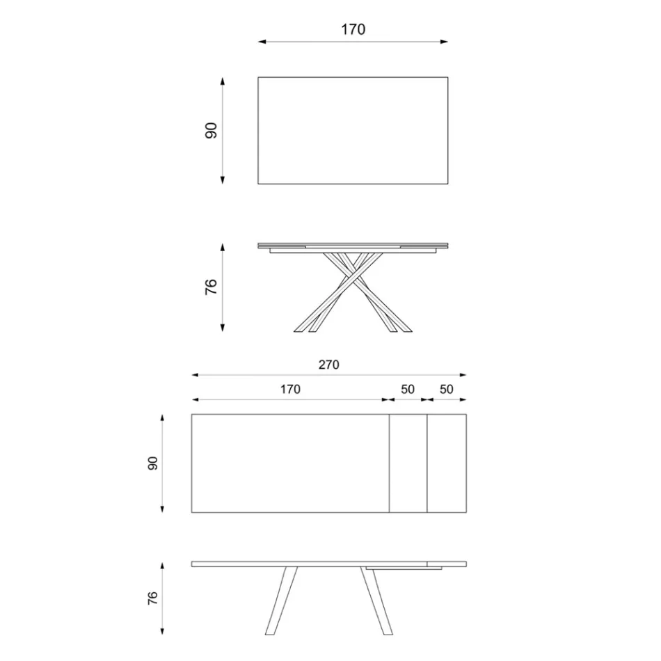 Uitschuifbare tafel tot 270 cm met HPL blad en aluminium onderstel - Zoeken Viadurini