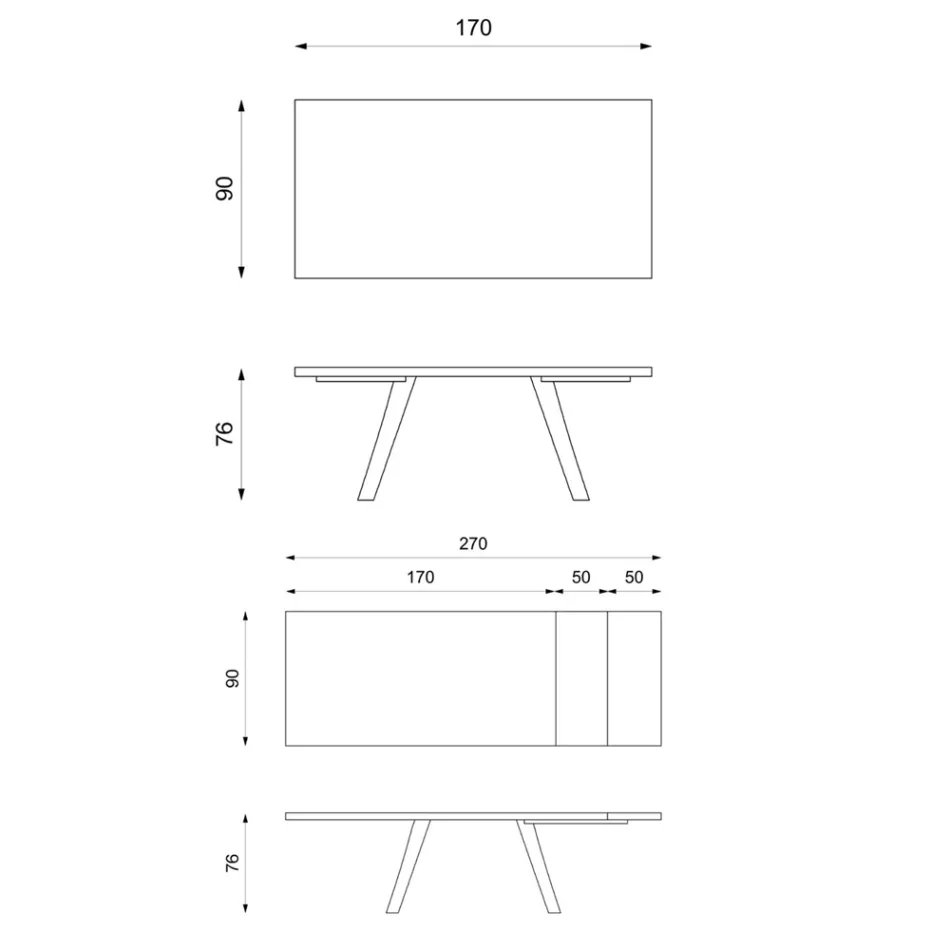 Uitschuifbare tafel tot 270 cm met HPL blad en aluminium onderstel - Villongo Viadurini