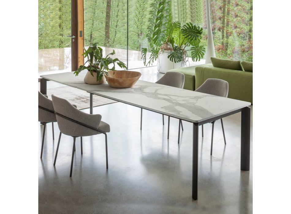 Uitschuifbare tafel tot 298 cm in keramiek en metaal Made in Italy - Tulp Viadurini
