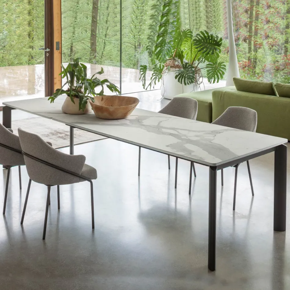 Uitschuifbare tafel tot 298 cm in keramiek en metaal Made in Italy - Tulp Viadurini