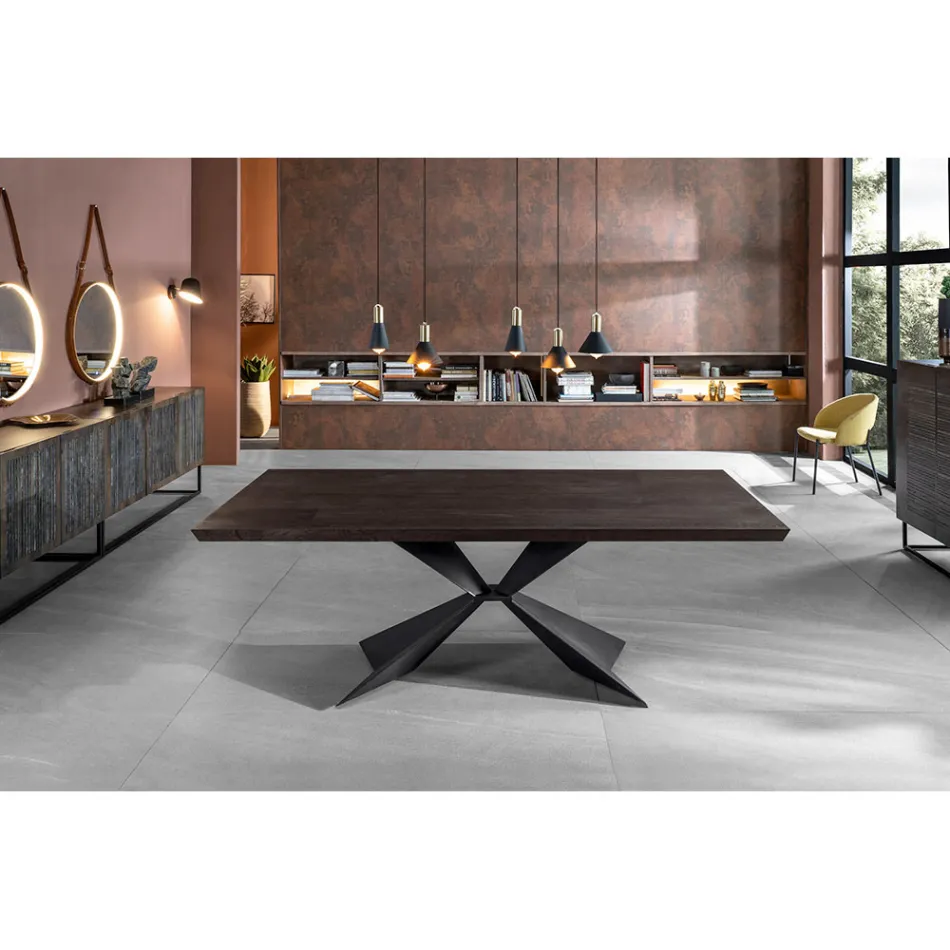 Uitschuifbare tafel tot 300 cm met metalen onderstel en eiken blad - Marineblauw Viadurini