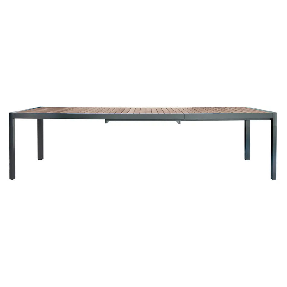 Uitschuifbare tafel tot 300 cm met schuifpoten in aluminium en teak - Felix Viadurini