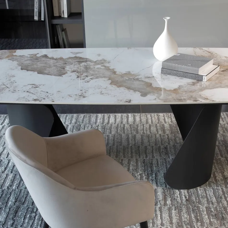 Uitschuifbare tafel 300 cm in metaal en gesinterd stenen blad - Taviria Viadurini