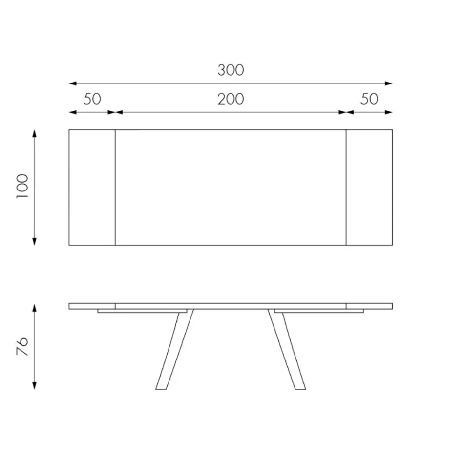 Uitschuifbare tafel tot 300 cm in eikenfineer en aluminium onderstel - Travis Viadurini
