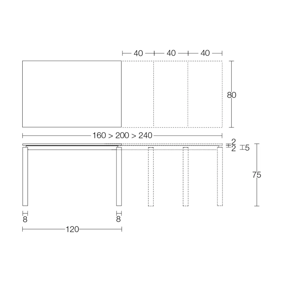 Uitschuifbare tafel 310 cm met laminaatblad en metalen onderstel - Spilla Viadurini