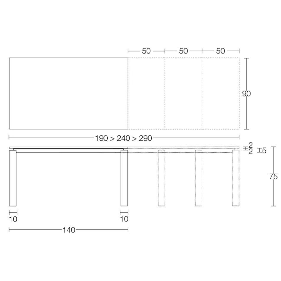 Uitschuifbare tafel 310 cm met laminaatblad en metalen onderstel - Spilla Viadurini