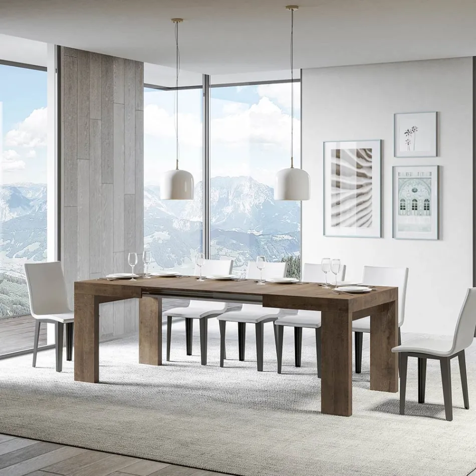 Uitschuifbare tafel tot 440 cm in houten microdeeltjes gemaakt in Italië - Boom Viadurini