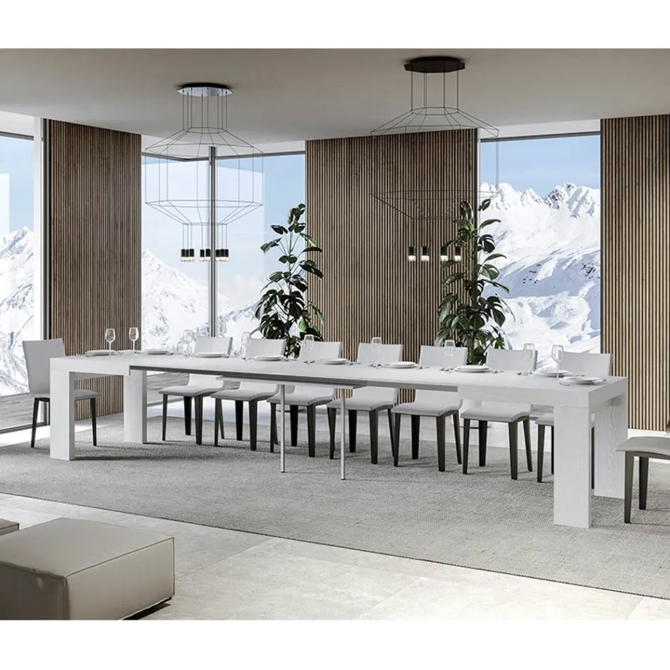 Uitschuifbare tafel tot 440 cm in houten microdeeltjes gemaakt in Italië - Boom Viadurini