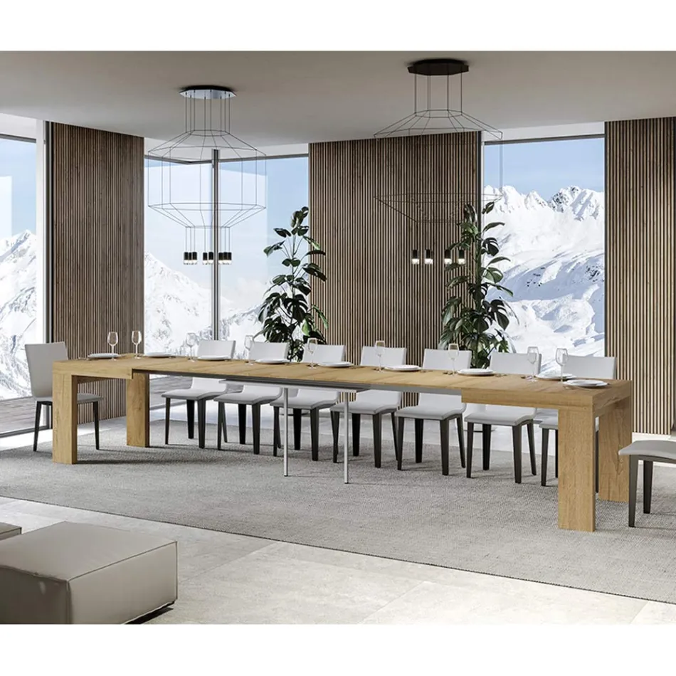 Uitschuifbare tafel tot 440 cm in houten microdeeltjes gemaakt in Italië - Boom Viadurini