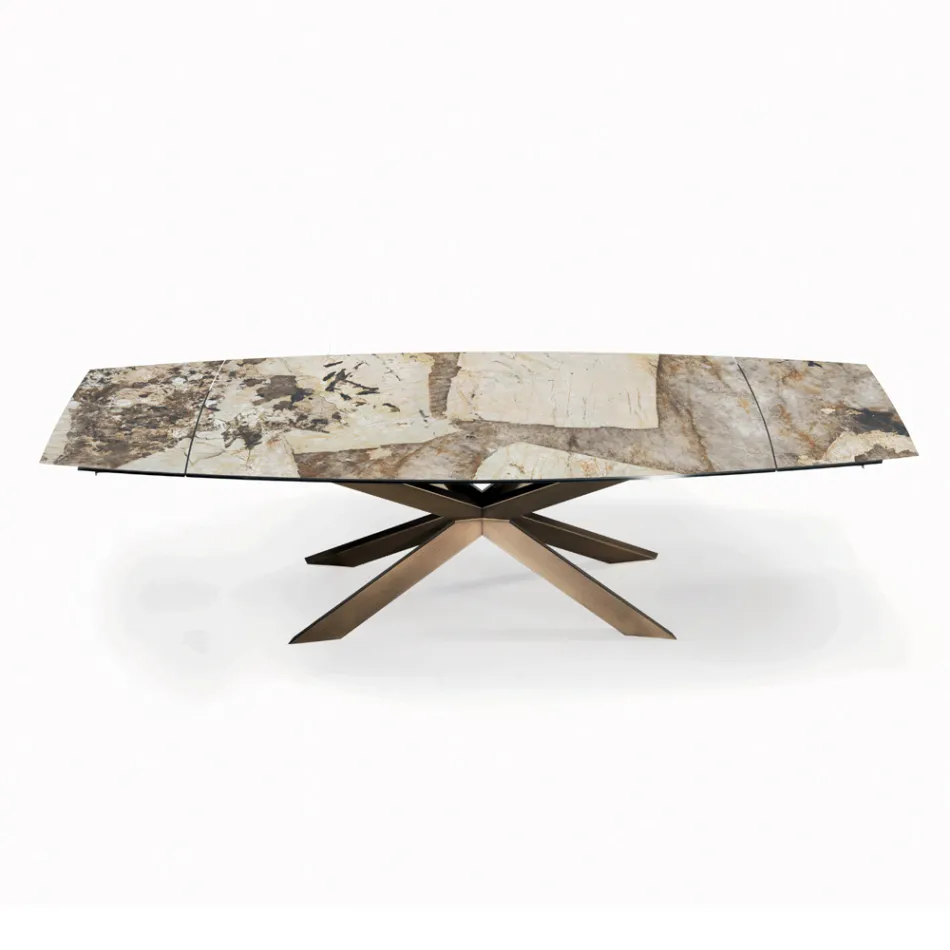 Uitschuifbare tonvormige tafel met geïntegreerde verlengstukken Made in Italy - Grotta Viadurini